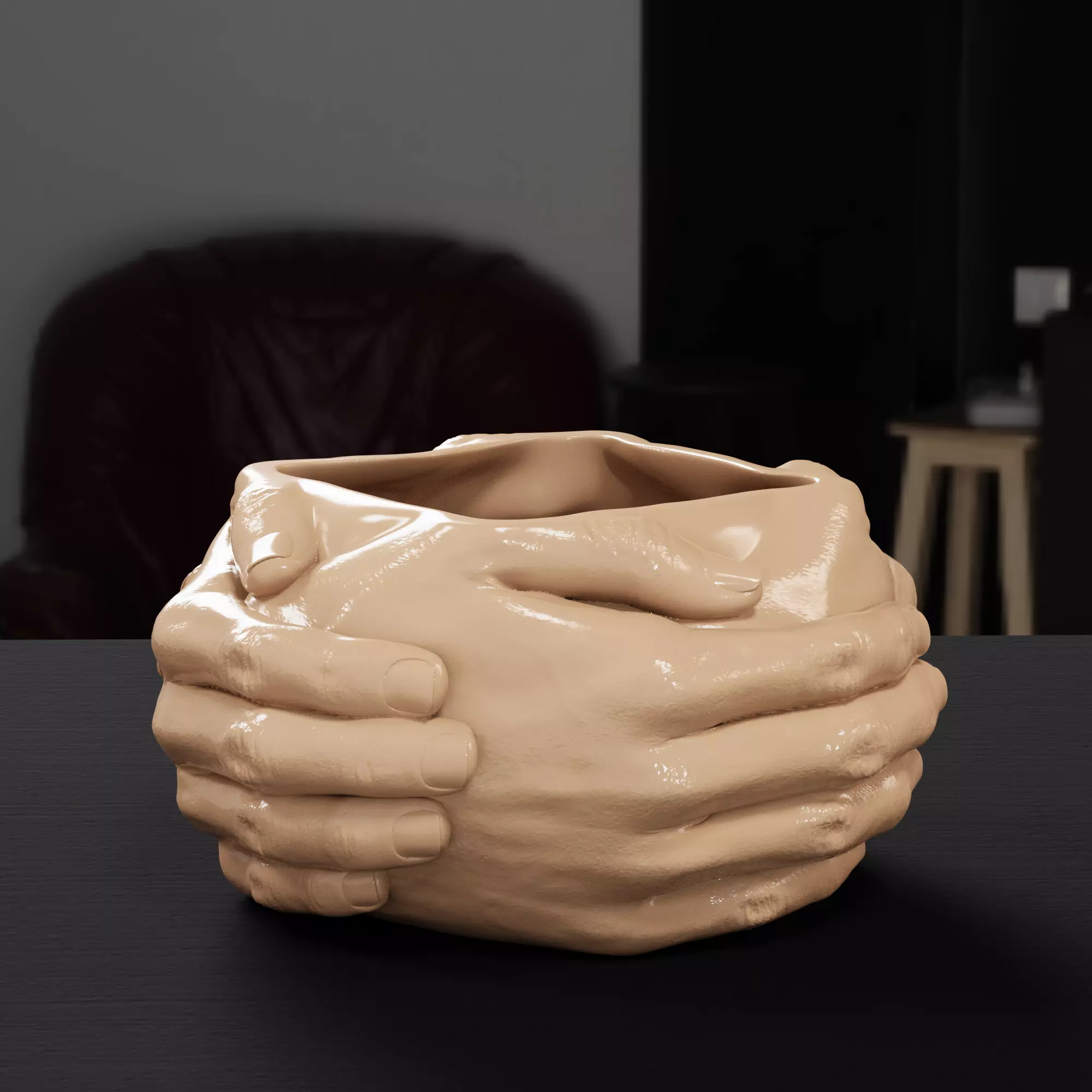 Cupped Hands Plant Pot with drainage 3D print model_0