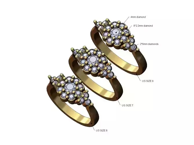 Bubble cluster diamond ring US sizes 6 7 8