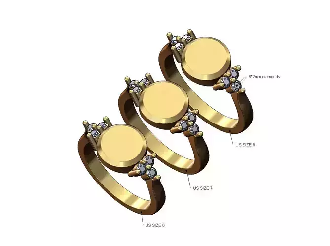 Round coin signet with side diamond crowns US sizes 6 7 8