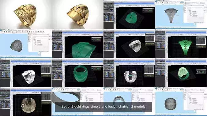 Set of 2 gold rings simple and fusion chains