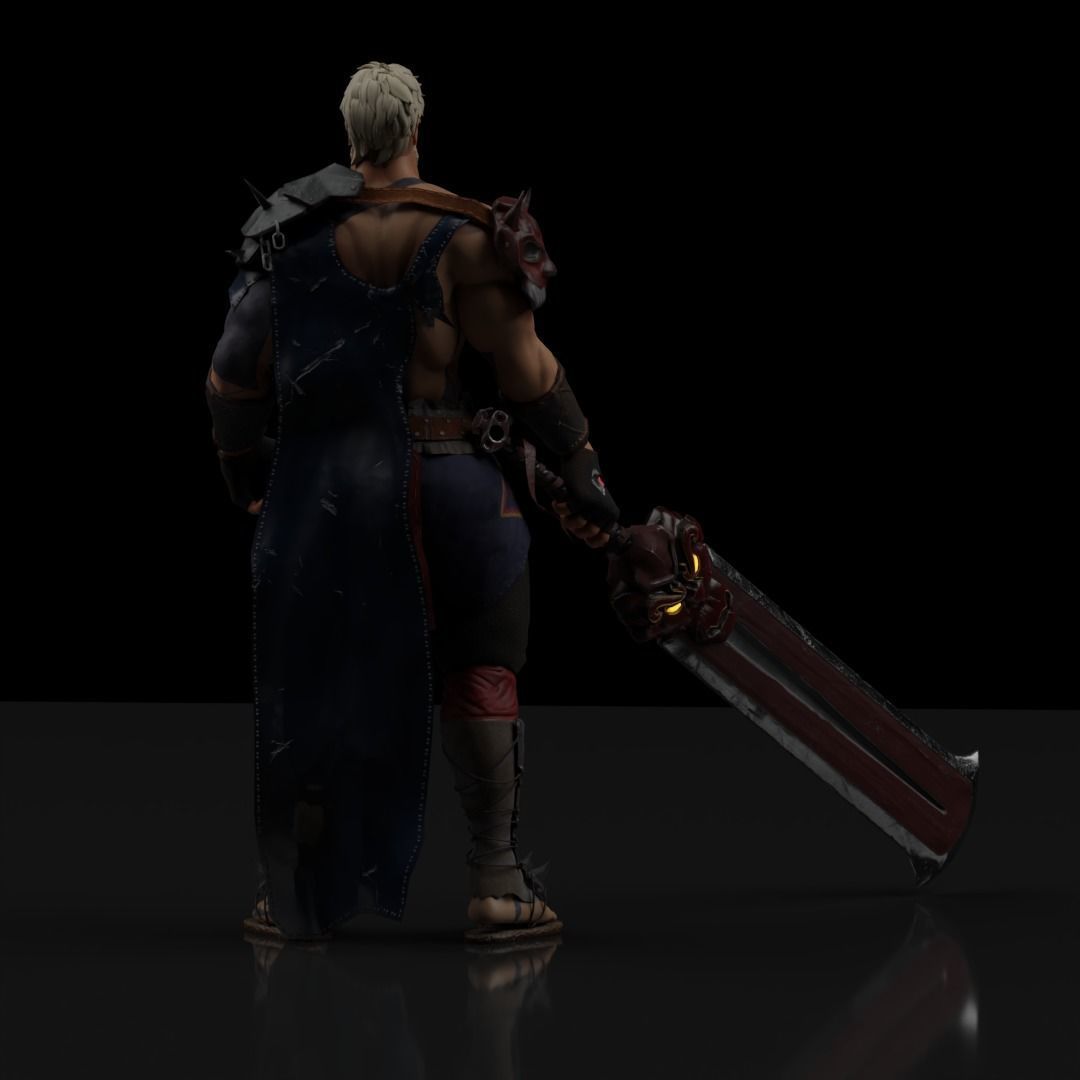 Fantasy game hero with two hand sword Low-poly 3D model_14