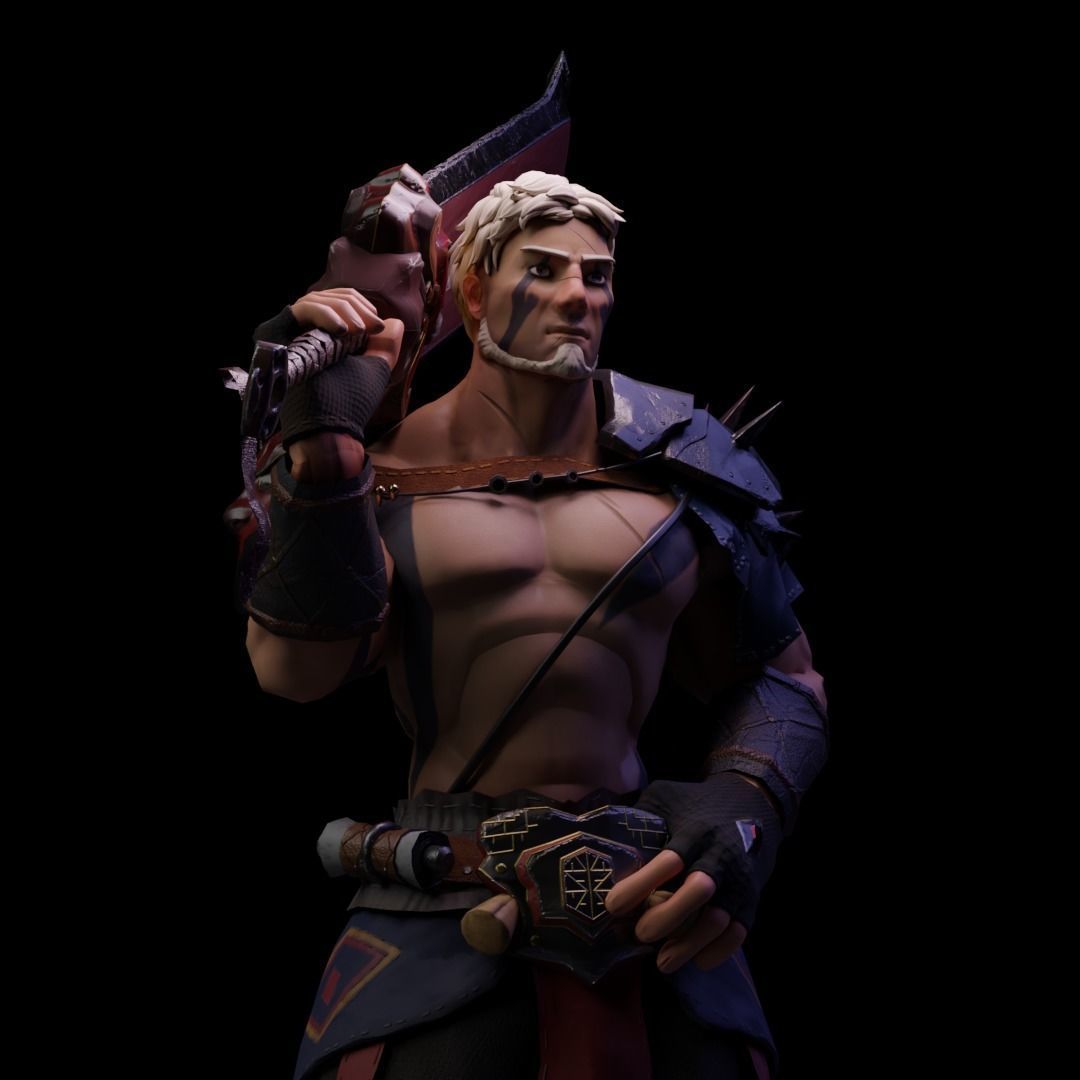 Fantasy game hero with two hand sword Low-poly 3D model_12