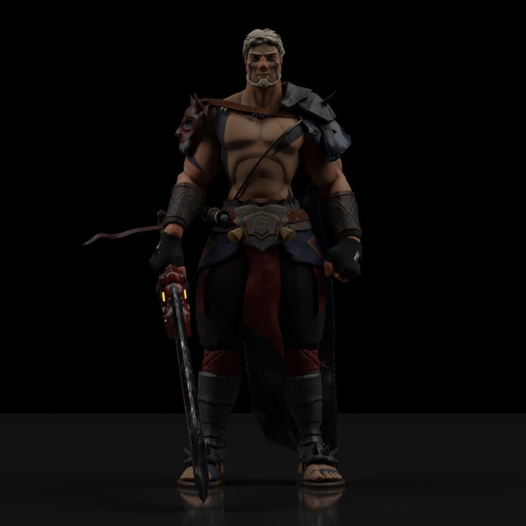 Fantasy game hero with two hand sword Low-poly 3D model_9