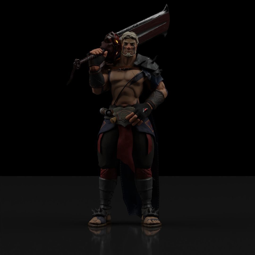 Fantasy game hero with two hand sword Low-poly 3D model_15