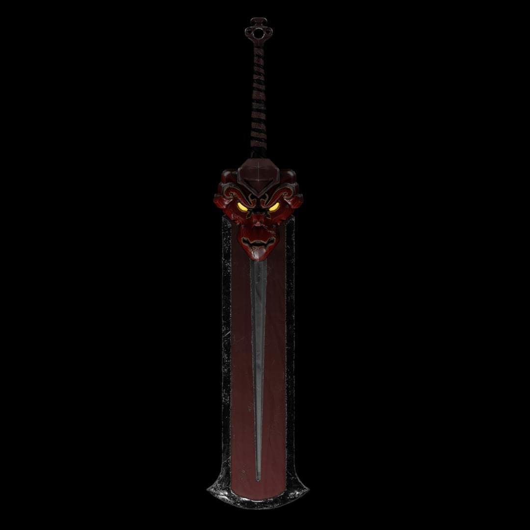Fantasy game hero with two hand sword Low-poly 3D model_5