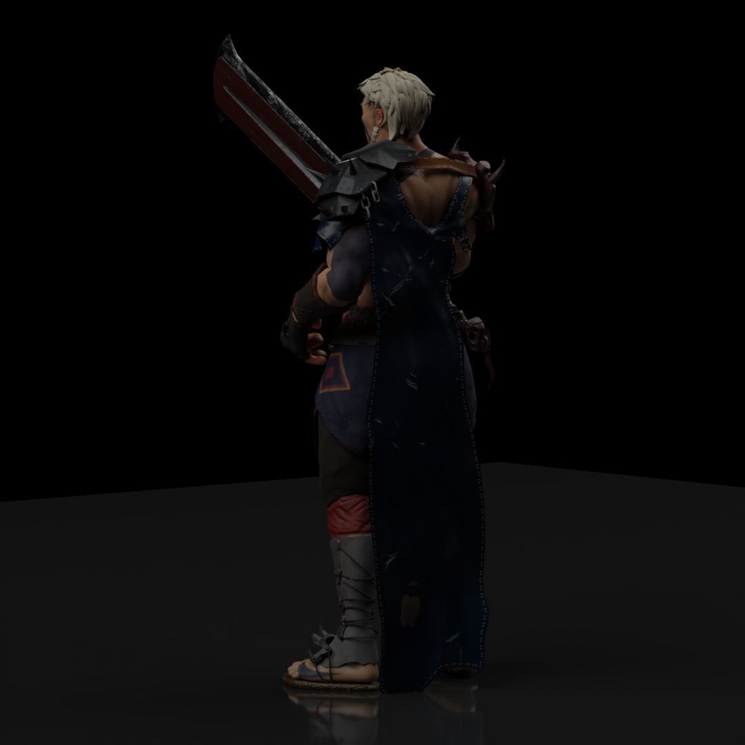 Fantasy game hero with two hand sword Low-poly 3D model_11