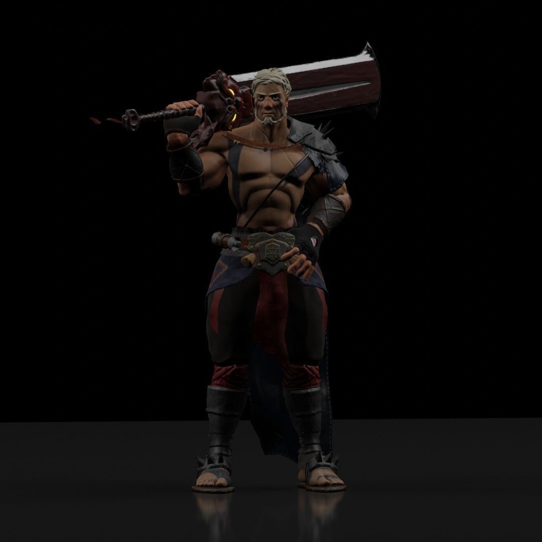 Fantasy game hero with two hand sword Low-poly 3D model_7