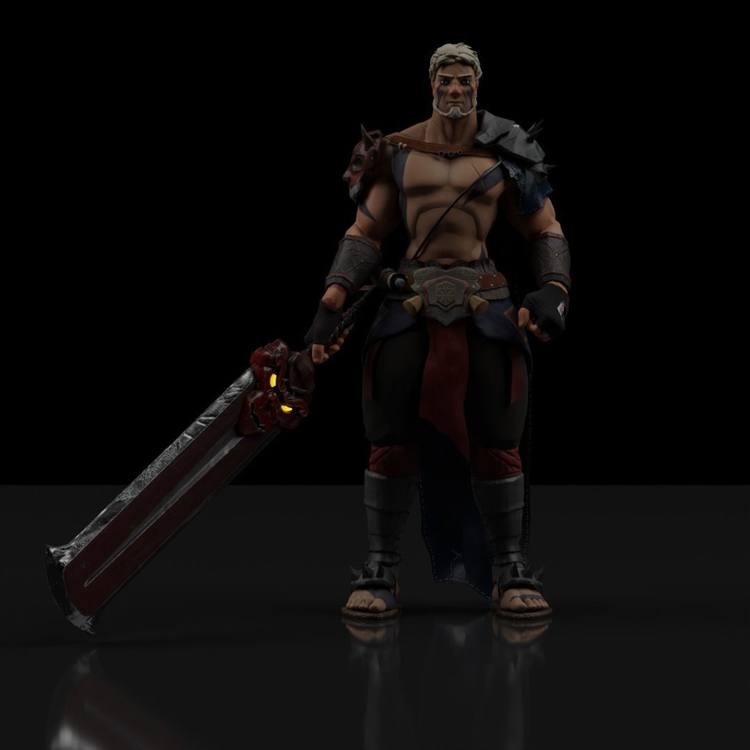 Fantasy game hero with two hand sword Low-poly 3D model_16