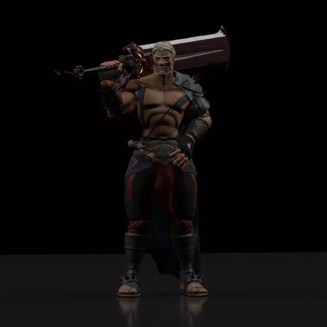 Fantasy game hero with two hand sword Low-poly 3D model_0