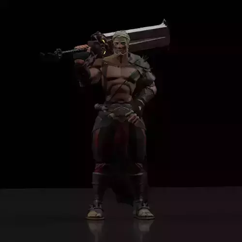 Fantasy game hero with two hand sword Low-poly 3D model