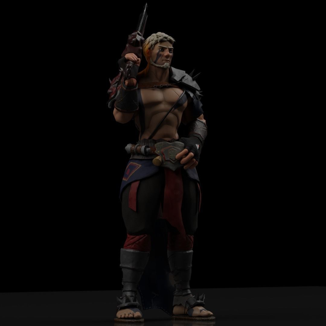 Fantasy game hero with two hand sword Low-poly 3D model_8