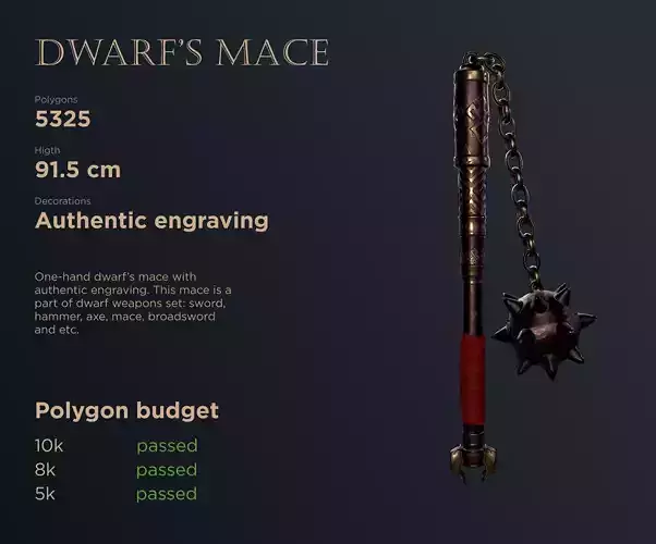 Dwarf mace Low-poly 3D model