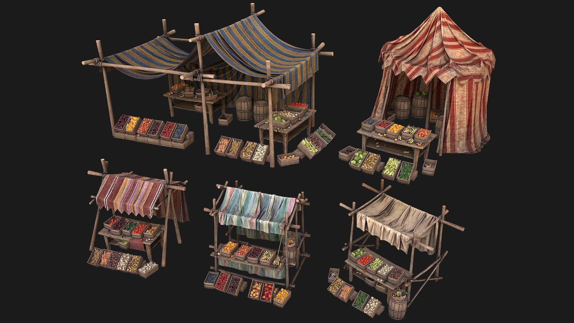 Medieval Market Stalls Tent Pack 3D Model Collection_0