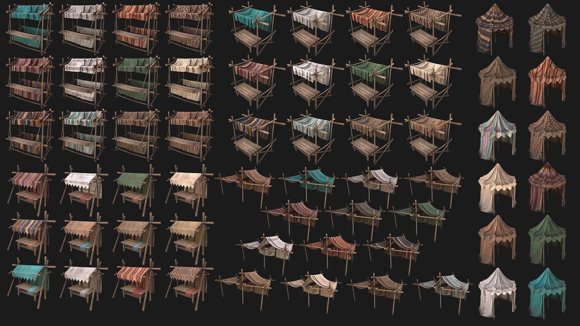Medieval Market Stalls Tent Pack 3D Model Collection_7