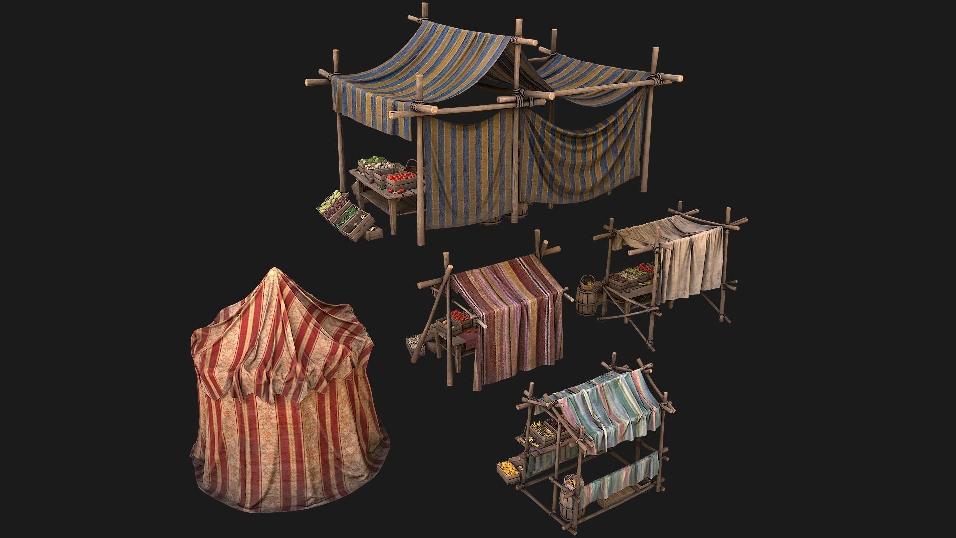 Medieval Market Stalls Tent Pack 3D Model Collection_20