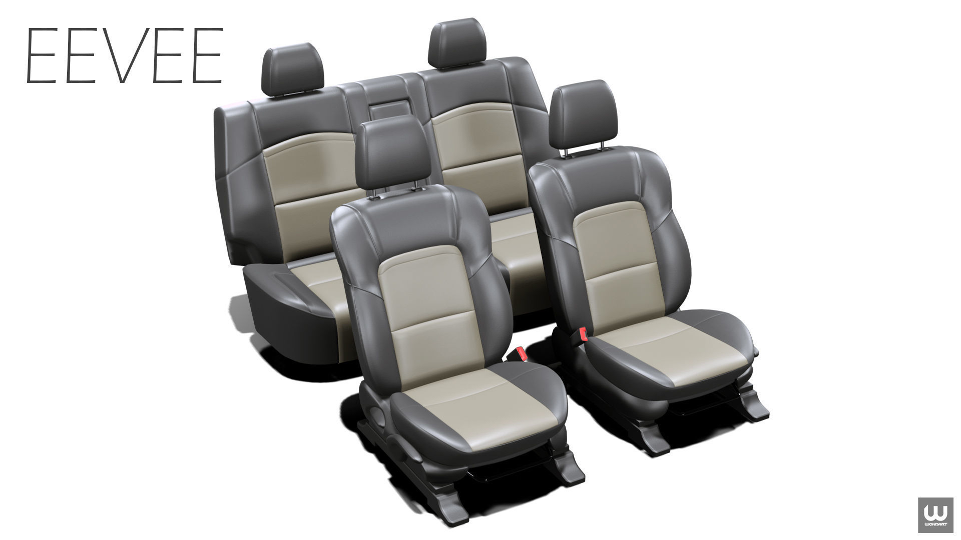 Universal Regular Car Seat Set Low-poly 3D model_17