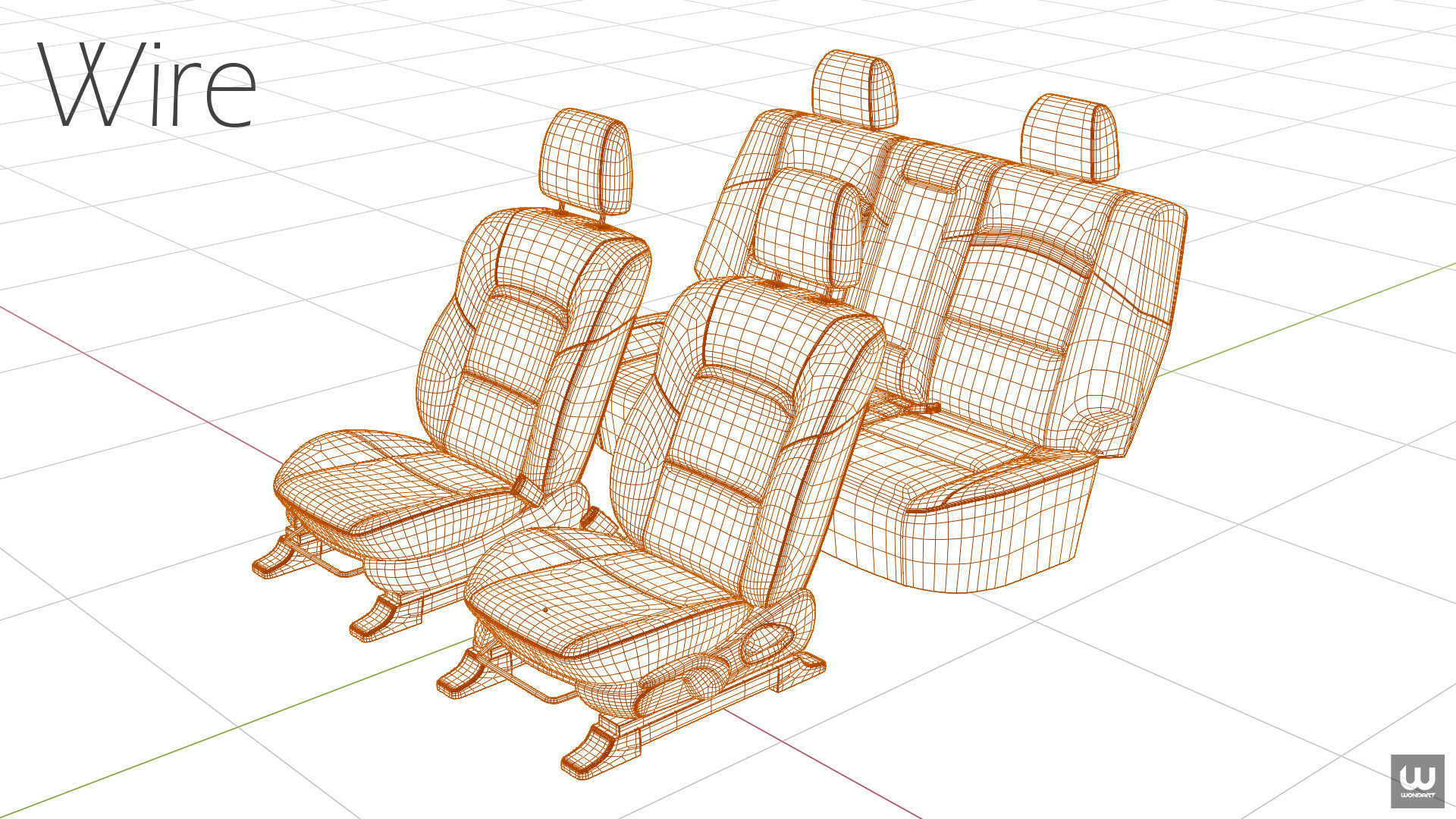 Universal Regular Car Seat Set Low-poly 3D model_3