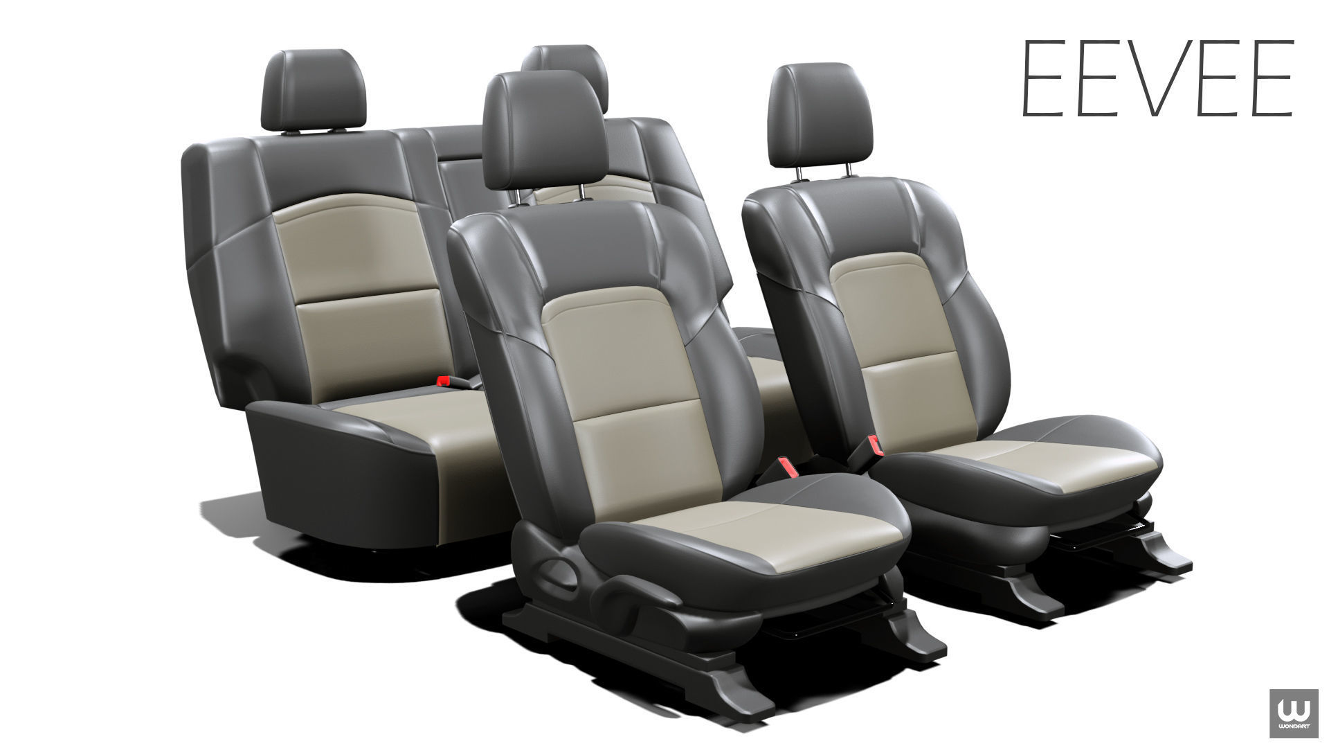 Universal Regular Car Seat Set Low-poly 3D model_5