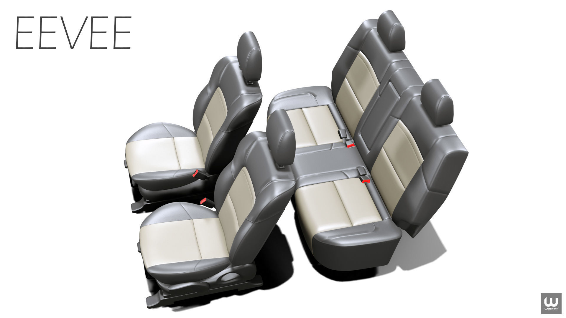 Universal Regular Car Seat Set Low-poly 3D model_20