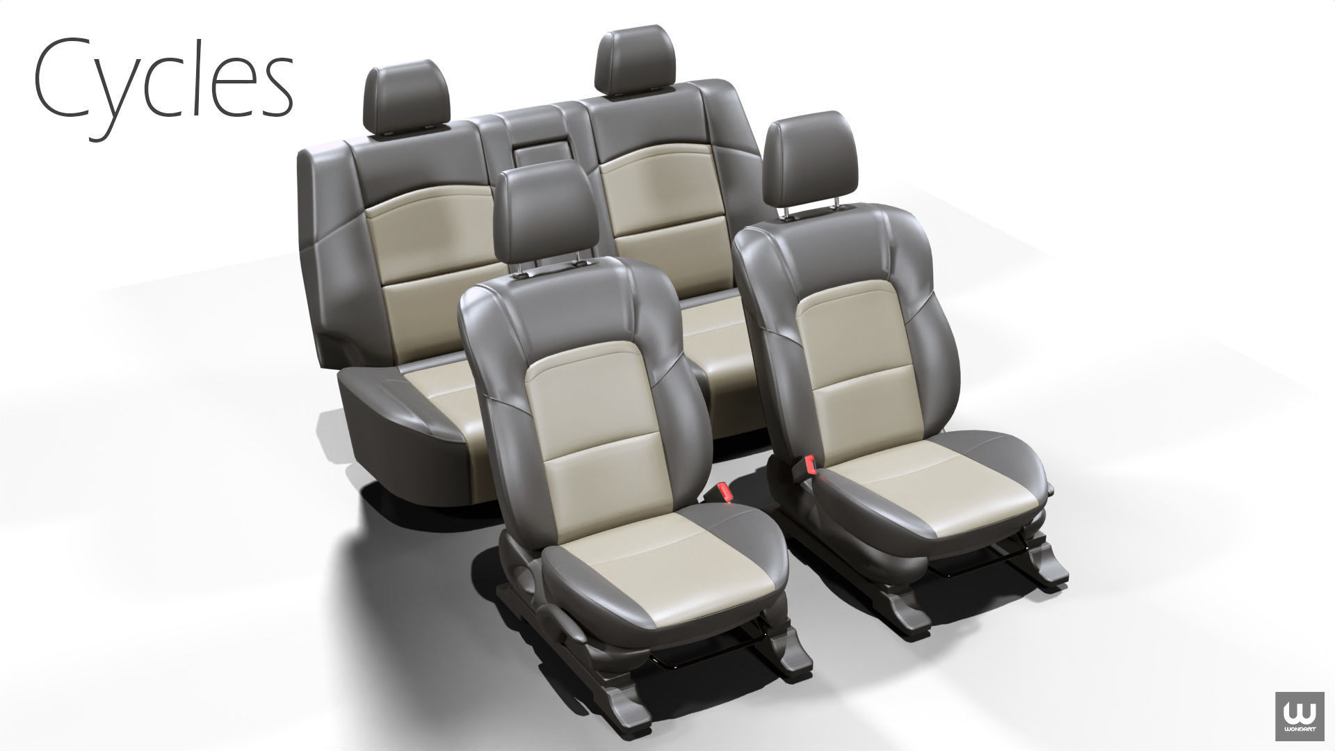 Universal Regular Car Seat Set Low-poly 3D model_16