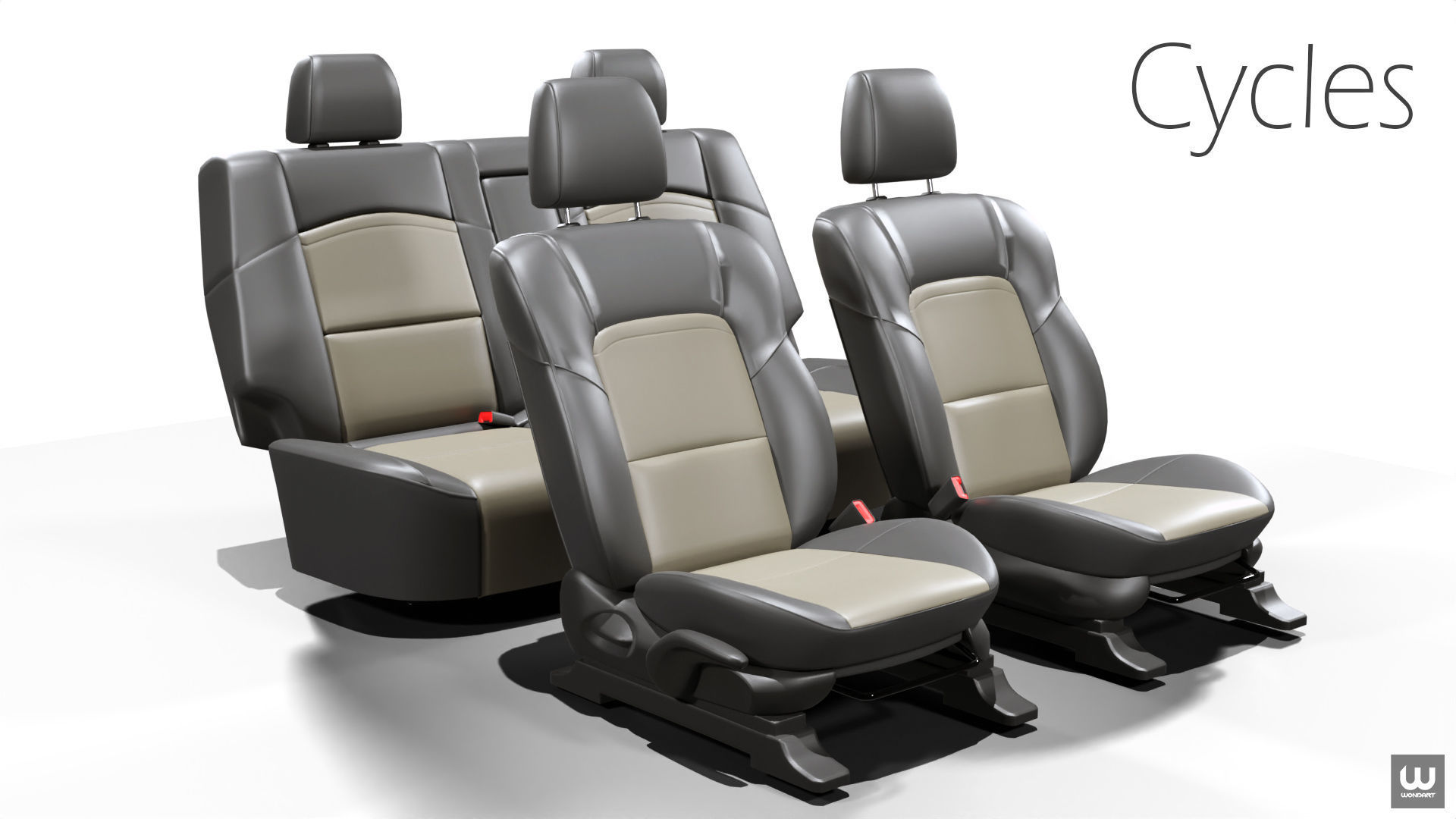 Universal Regular Car Seat Set Low-poly 3D model_4