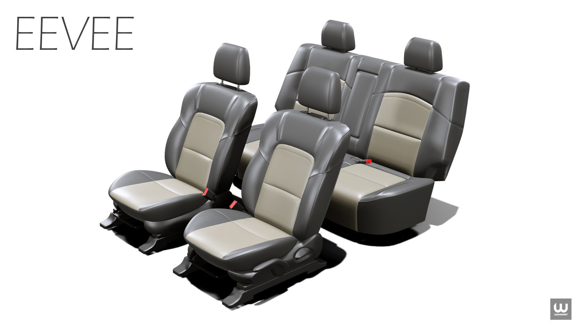 Universal Regular Car Seat Set Low-poly 3D model_2