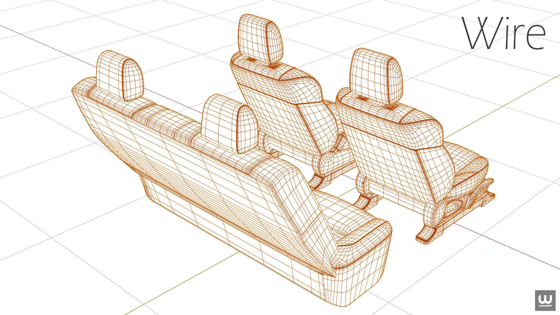 Universal Regular Car Seat Set Low-poly 3D model_9