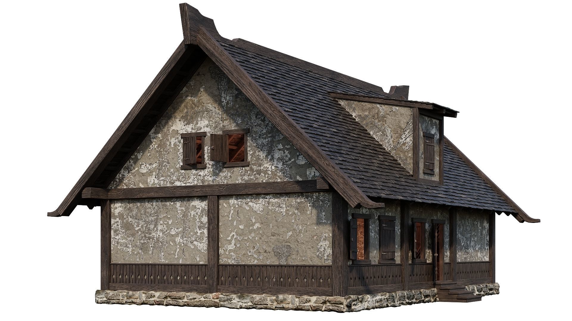 Old Medieval House Building 4K Textures GameReady 93 Low-poly 3D model_4