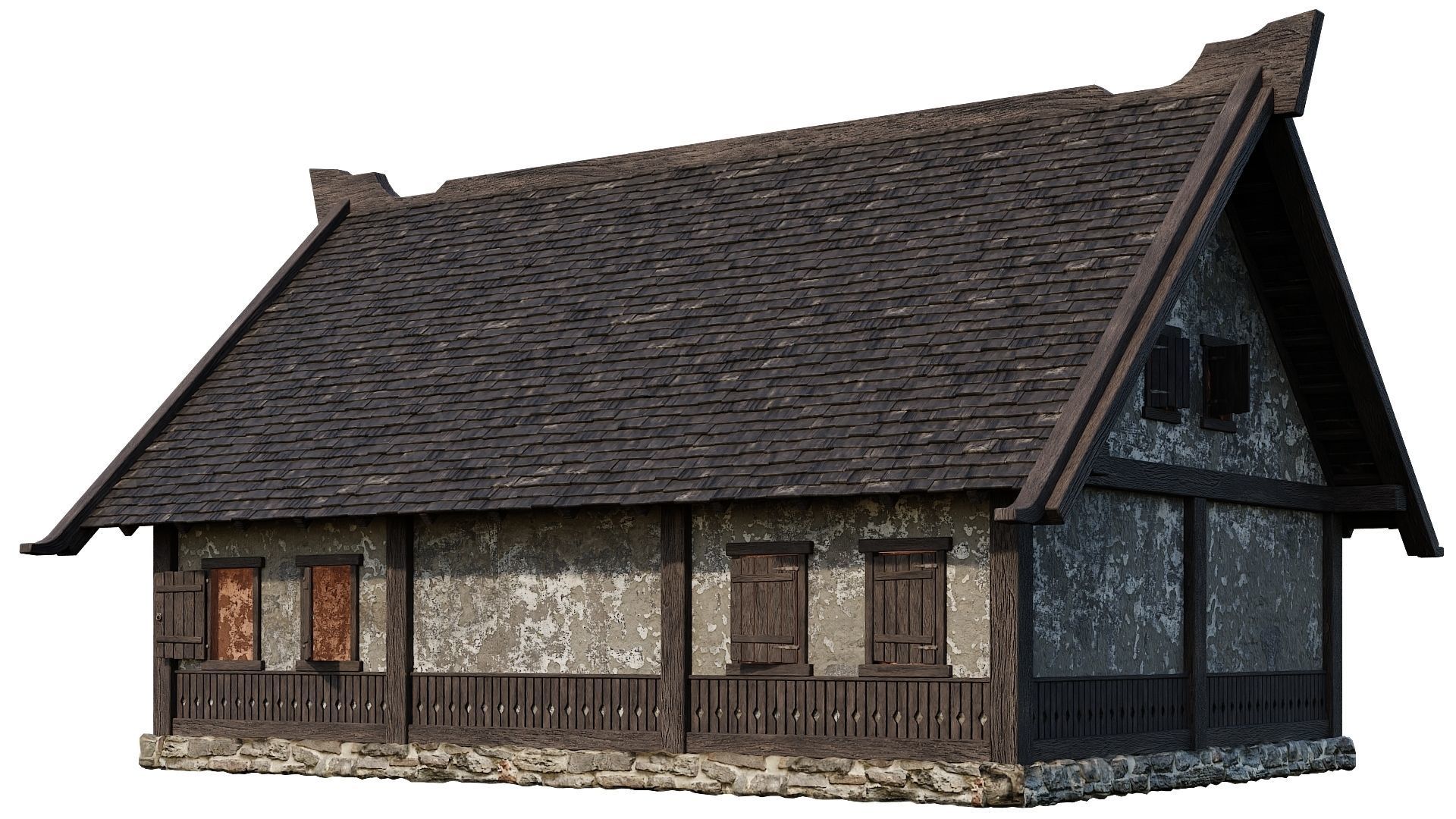 Old Medieval House Building 4K Textures GameReady 93 Low-poly 3D model_10