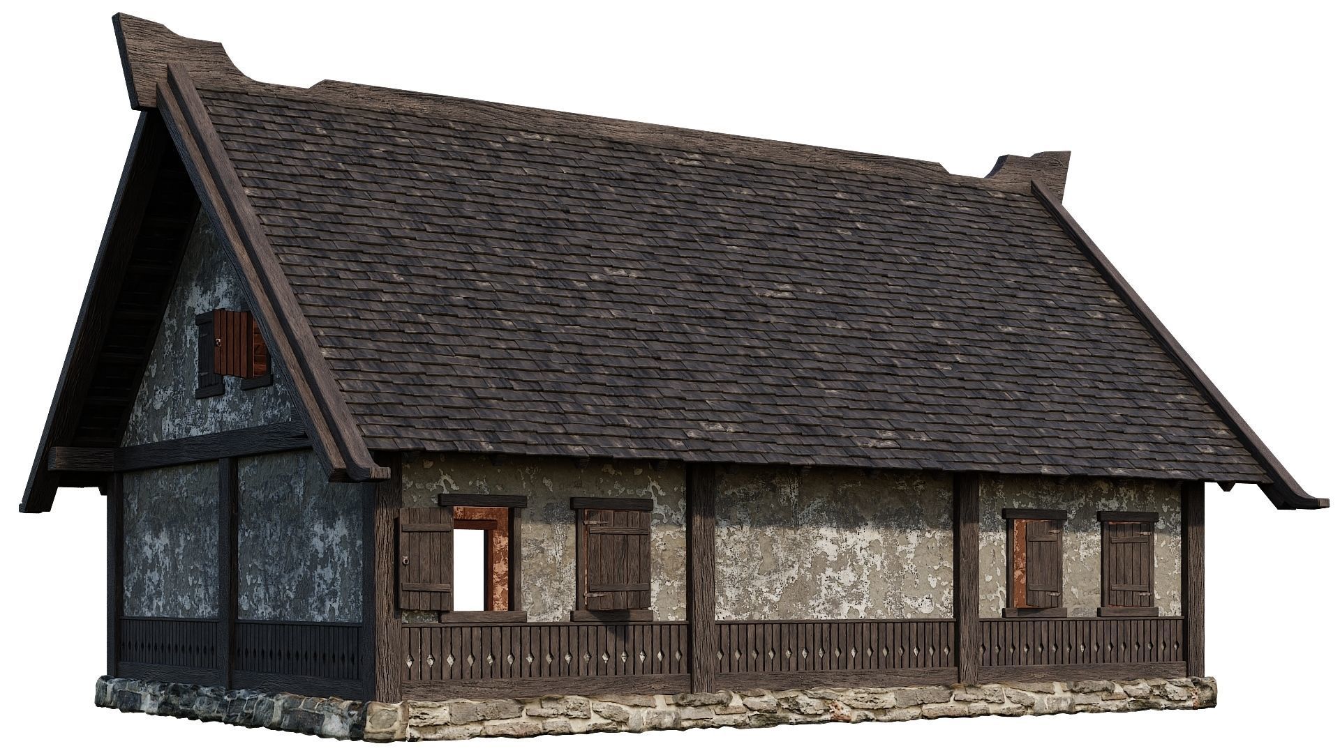 Old Medieval House Building 4K Textures GameReady 93 Low-poly 3D model_9