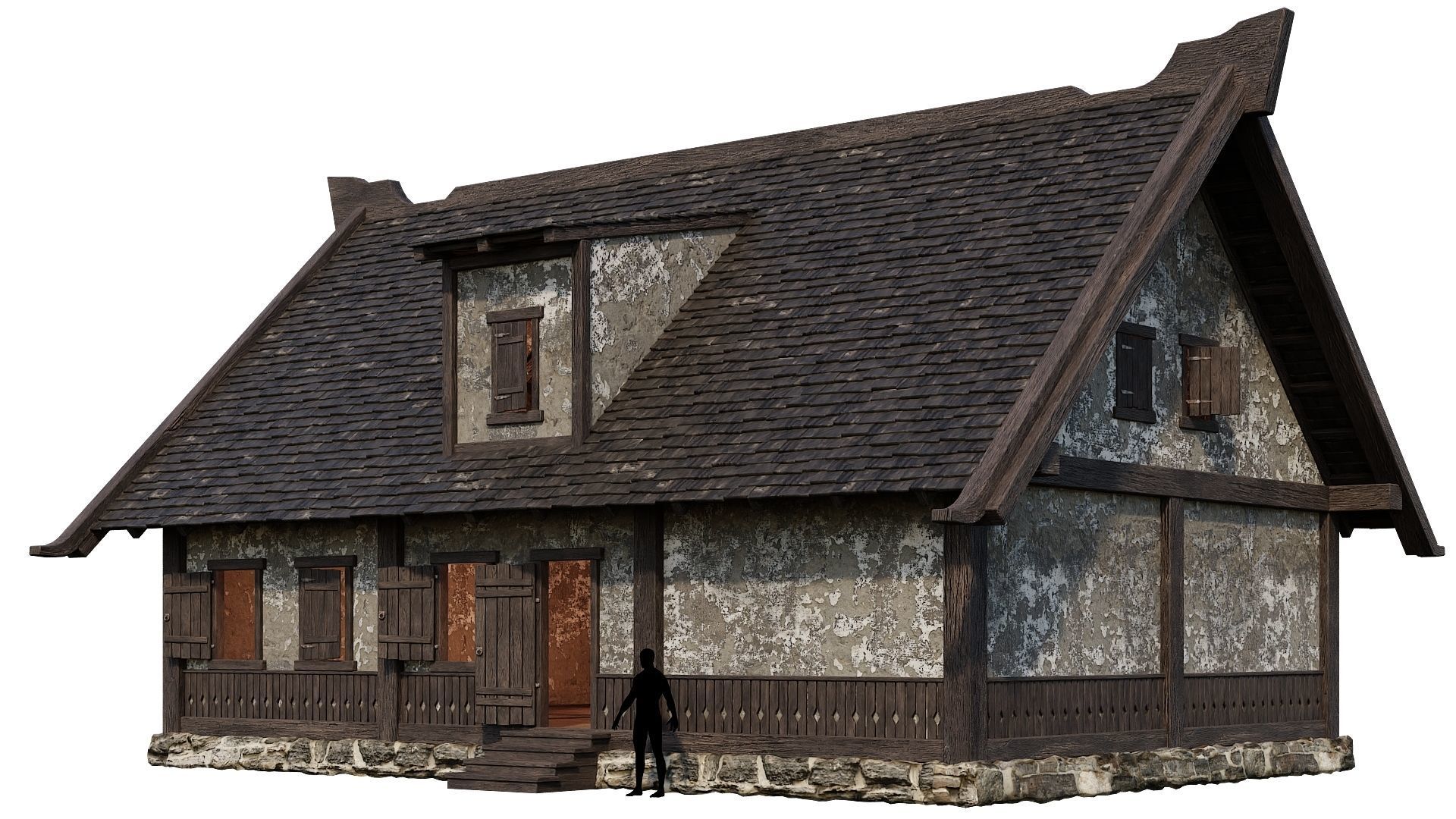 Old Medieval House Building 4K Textures GameReady 93 Low-poly 3D model_5