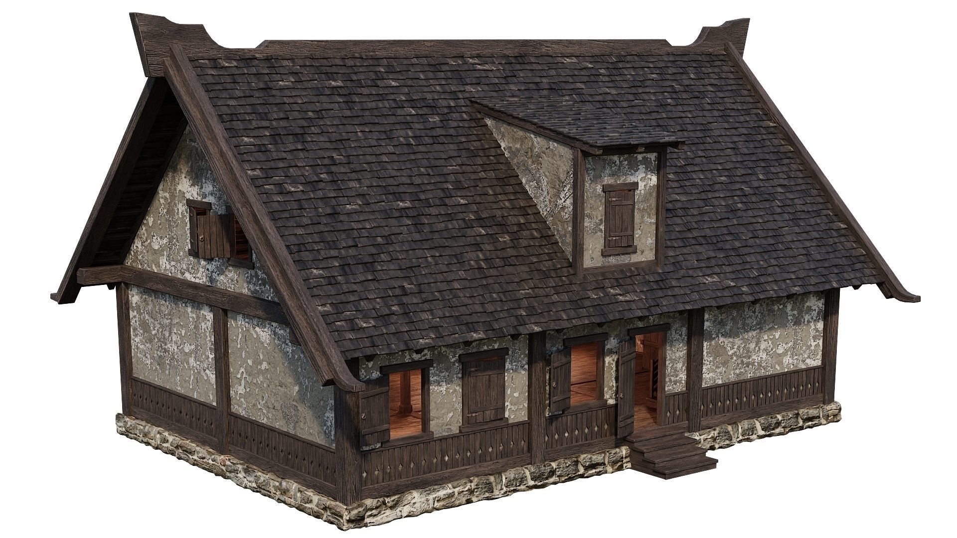 Old Medieval House Building 4K Textures GameReady 93 Low-poly 3D model_2