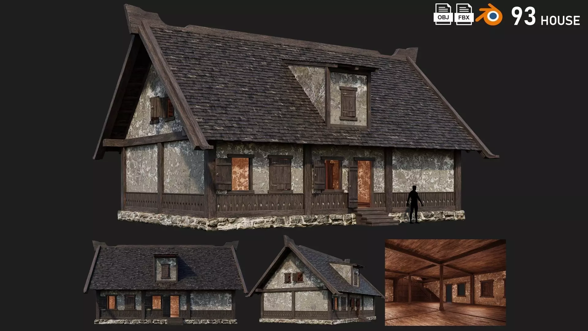 Old Medieval House Building 4K Textures GameReady 93 Low-poly 3D model_0
