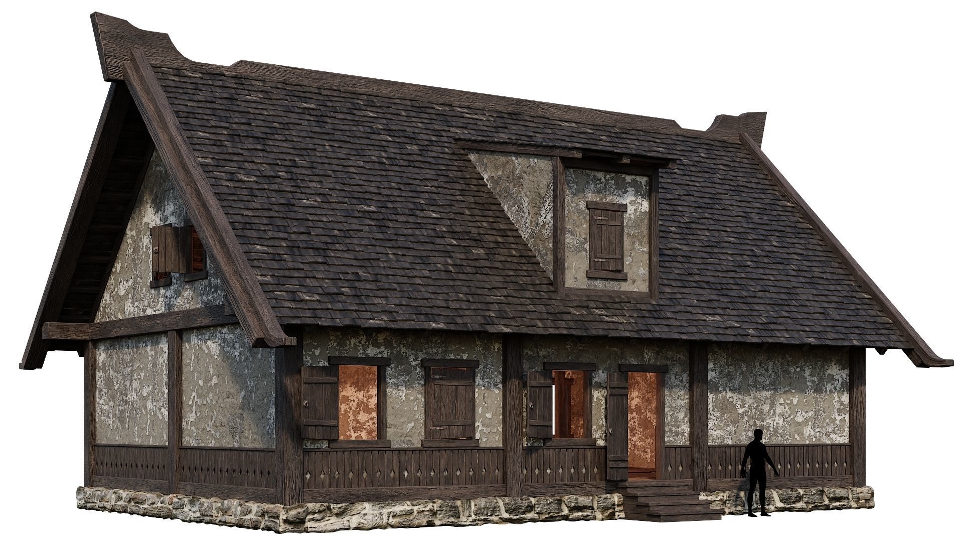 Old Medieval House Building 4K Textures GameReady 93 Low-poly 3D model_1