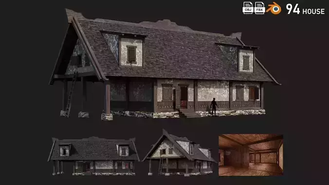 Old Medieval House Building 4K Textures GameReady 94 Low-poly 3D model