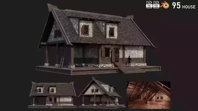Old Medieval House Building 4K Textures GameReady 95 Low-poly 3D model