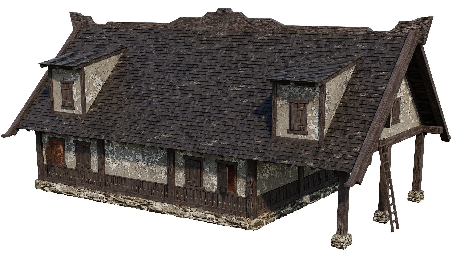 4 Old Medieval Houses Building Pack 4K Tex GameReady 93 to 96 Low-poly 3D model_20