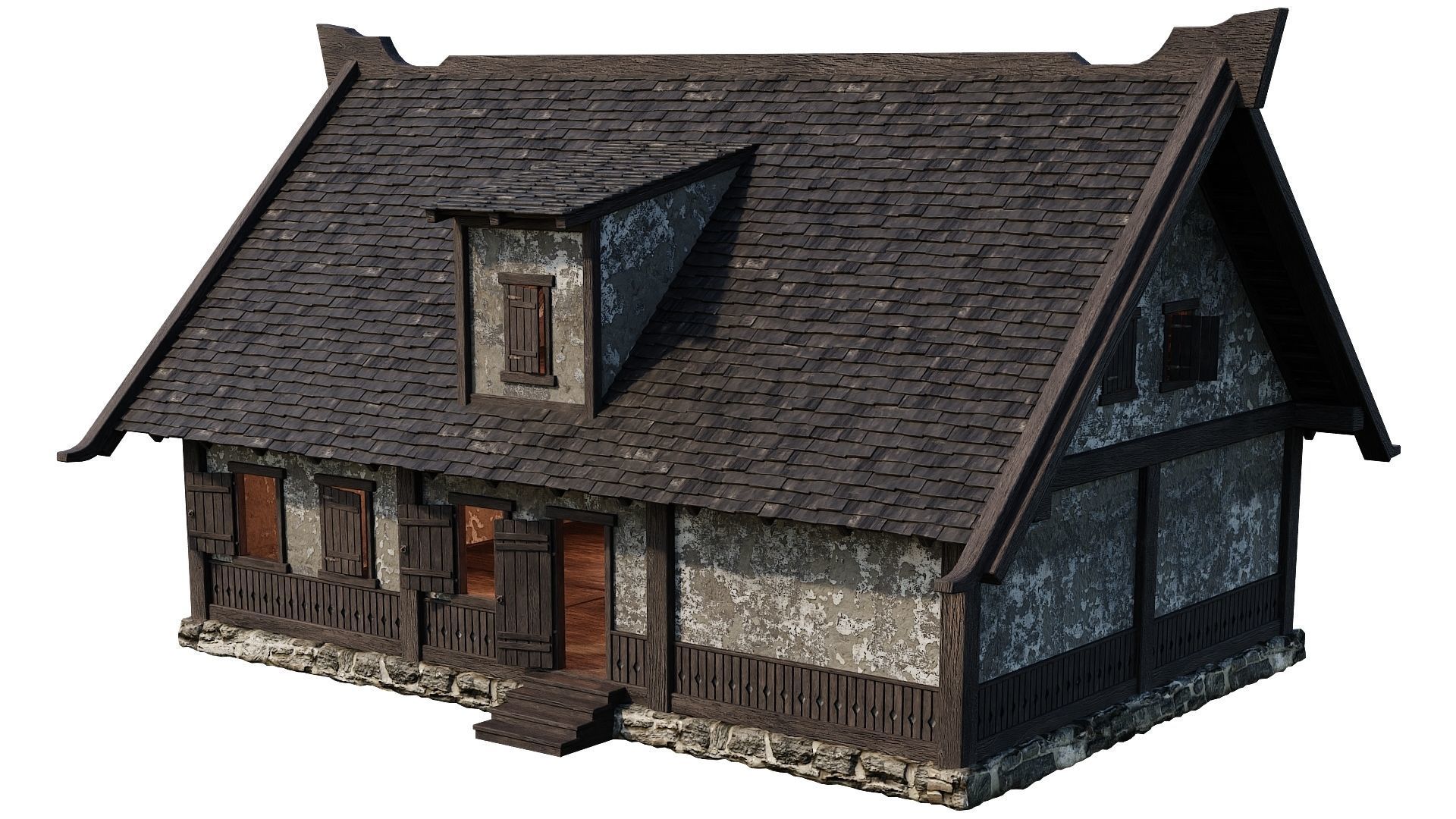 4 Old Medieval Houses Building Pack 4K Tex GameReady 93 to 96 Low-poly 3D model_18