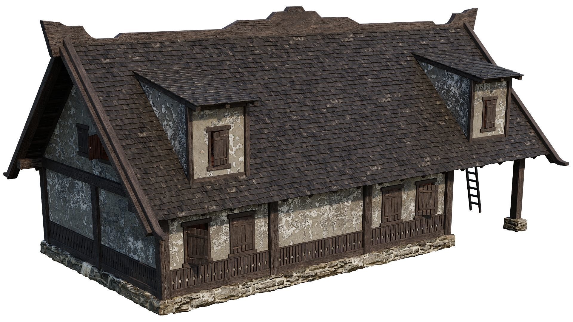 4 Old Medieval Houses Building Pack 4K Tex GameReady 93 to 96 Low-poly 3D model_30