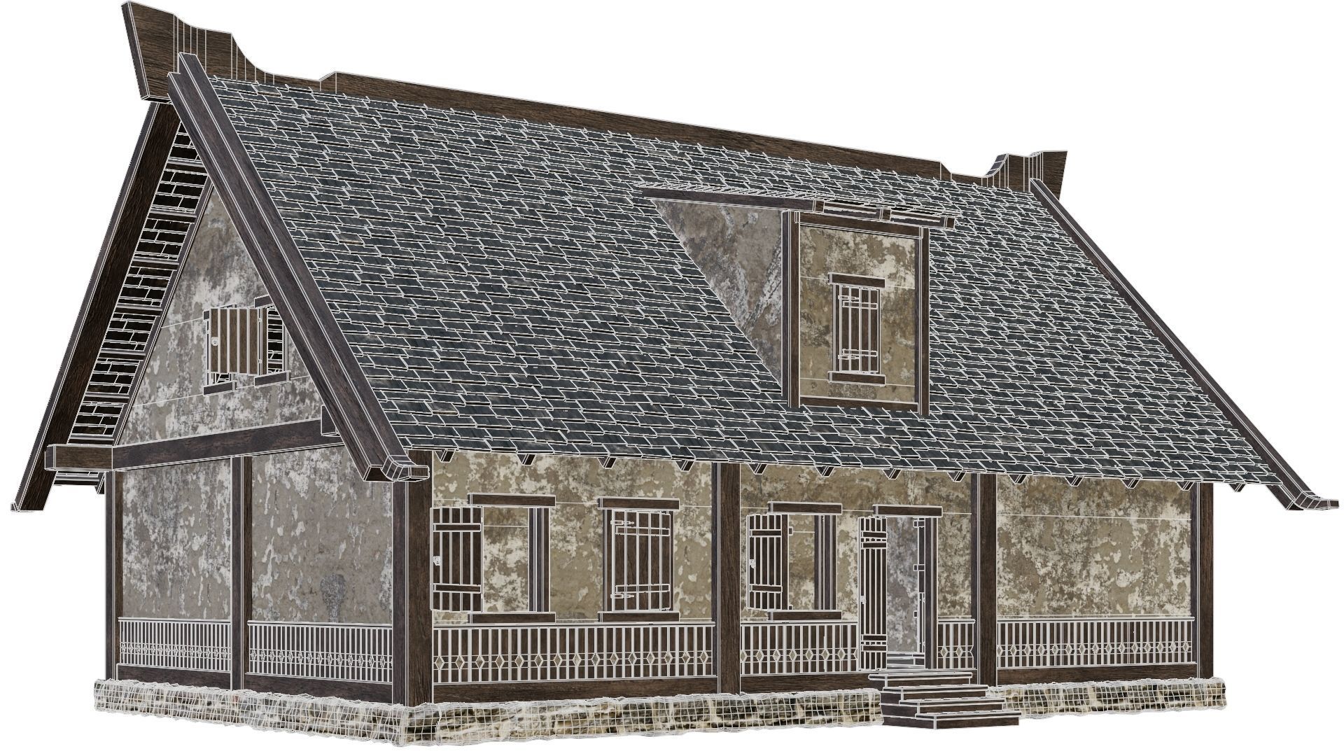4 Old Medieval Houses Building Pack 4K Tex GameReady 93 to 96 Low-poly 3D model_10