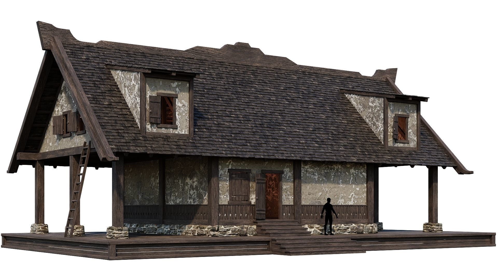 4 Old Medieval Houses Building Pack 4K Tex GameReady 93 to 96 Low-poly 3D model_8