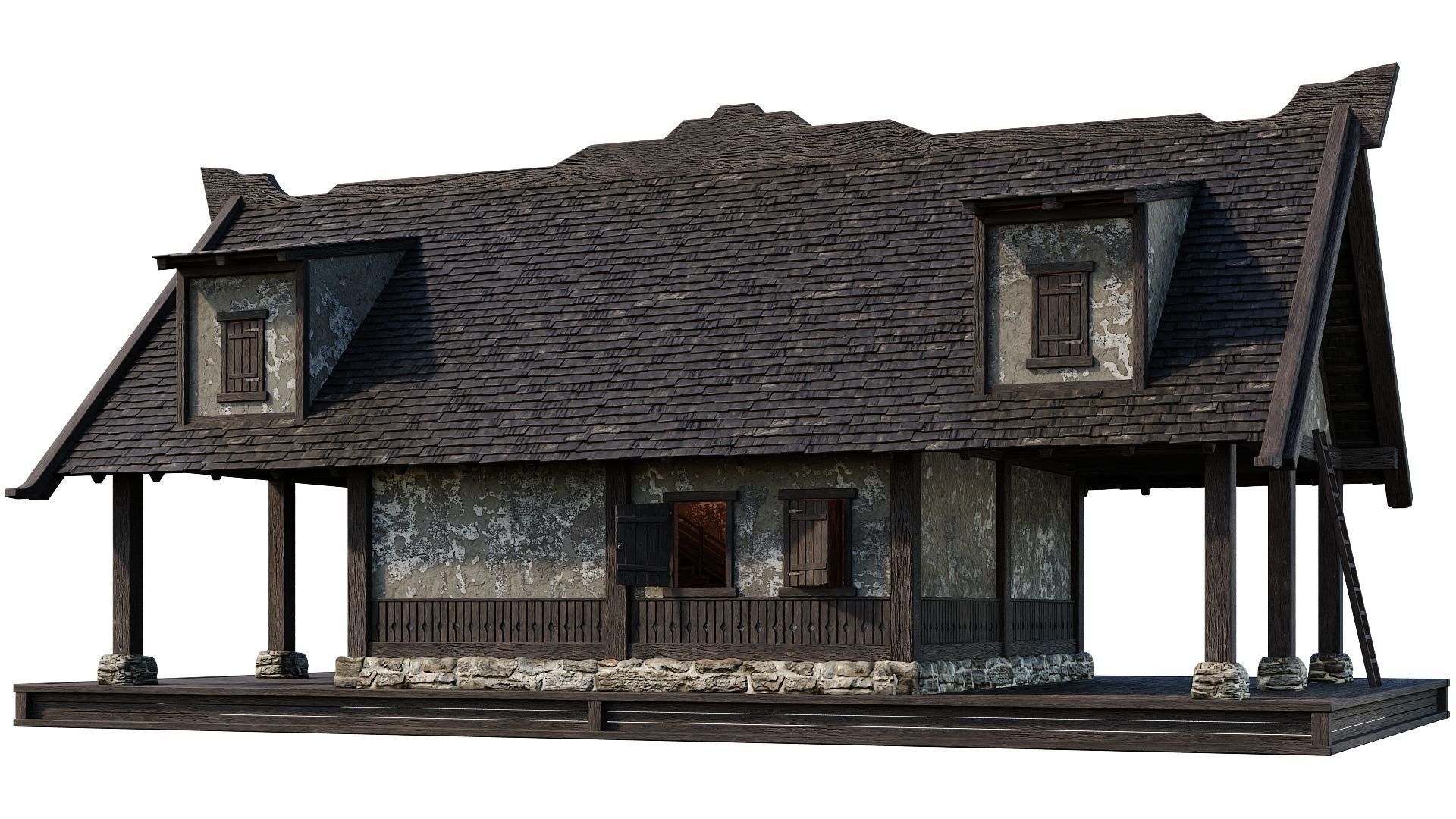4 Old Medieval Houses Building Pack 4K Tex GameReady 93 to 96 Low-poly 3D model_47