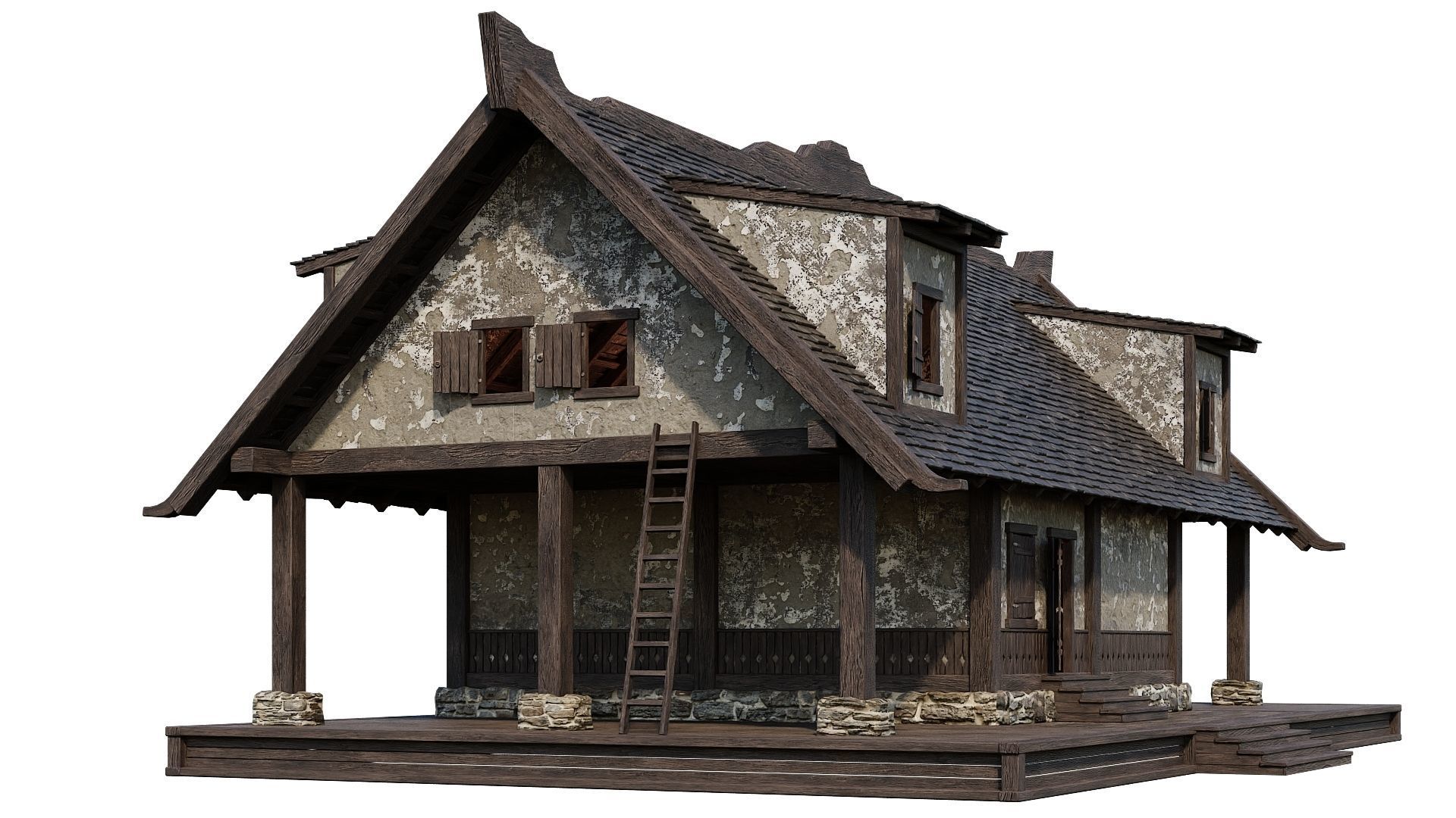 4 Old Medieval Houses Building Pack 4K Tex GameReady 93 to 96 Low-poly 3D model_49