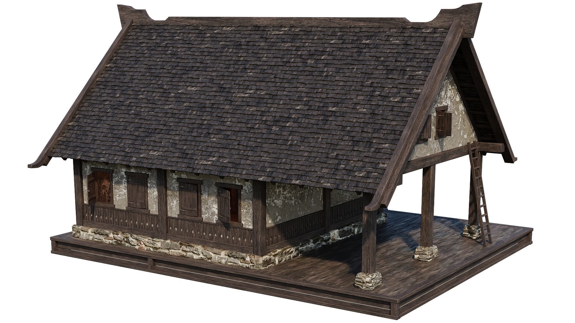 4 Old Medieval Houses Building Pack 4K Tex GameReady 93 to 96 Low-poly 3D model_31
