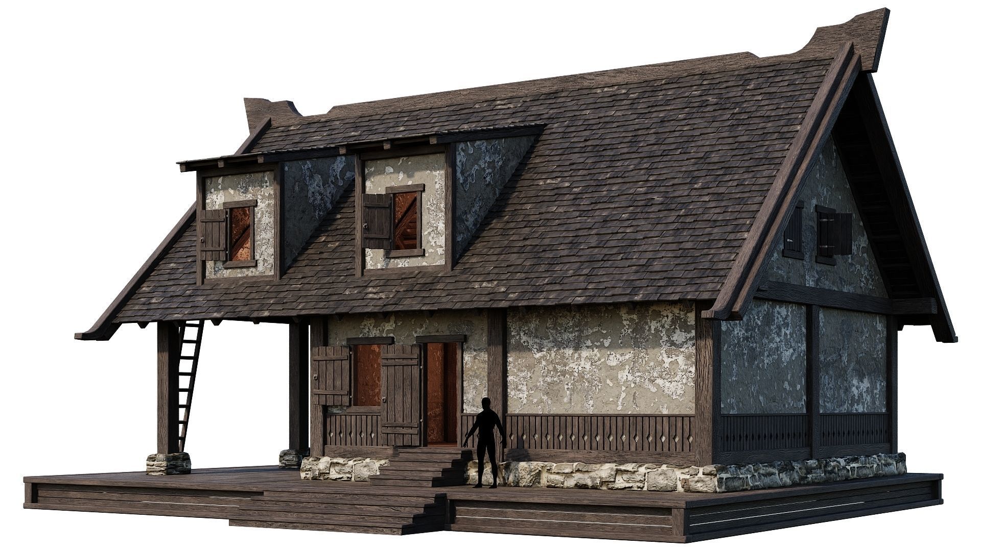 4 Old Medieval Houses Building Pack 4K Tex GameReady 93 to 96 Low-poly 3D model_34