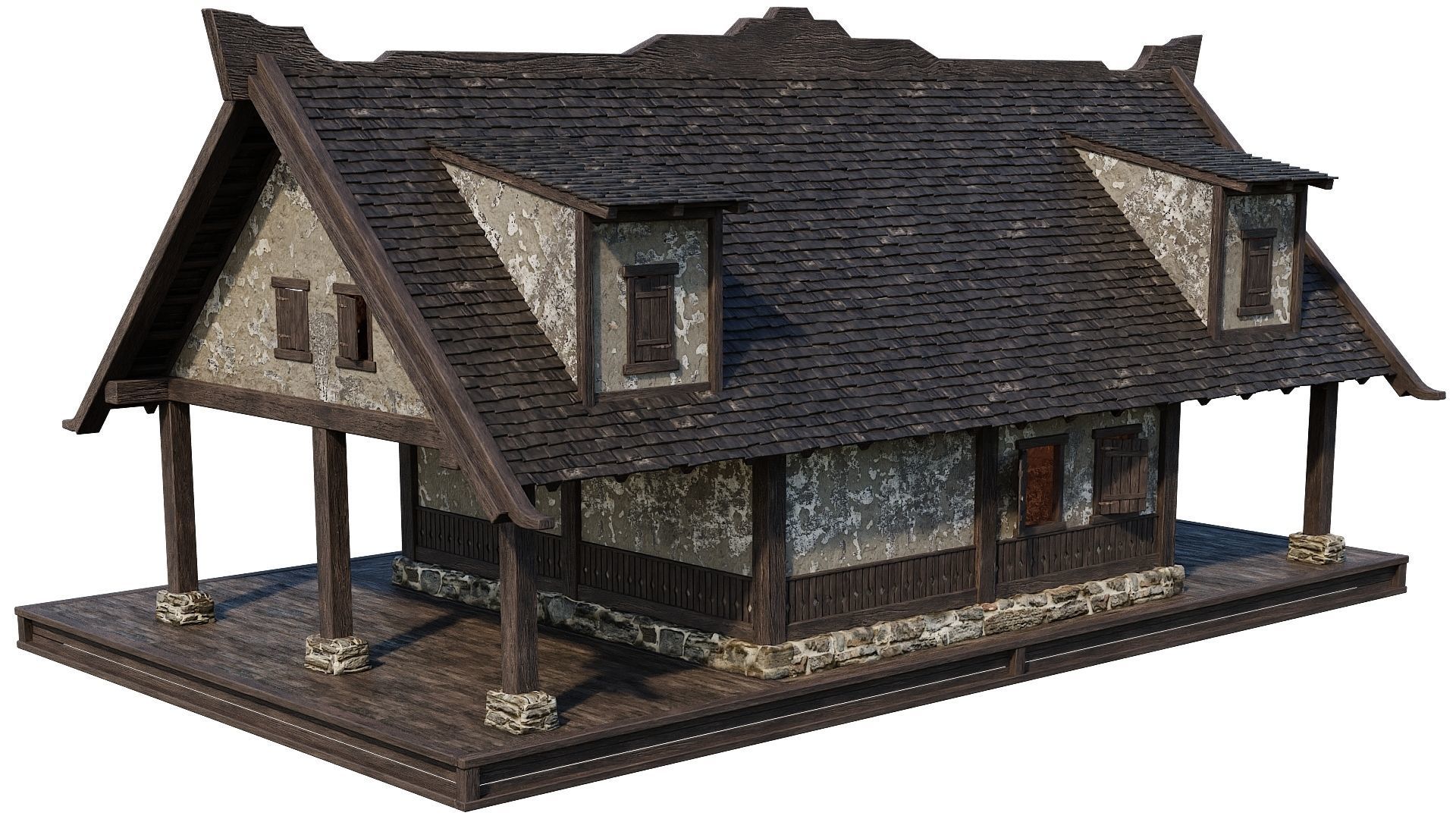 4 Old Medieval Houses Building Pack 4K Tex GameReady 93 to 96 Low-poly 3D model_52