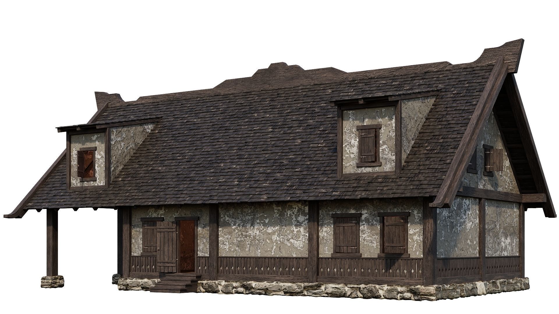 4 Old Medieval Houses Building Pack 4K Tex GameReady 93 to 96 Low-poly 3D model_23