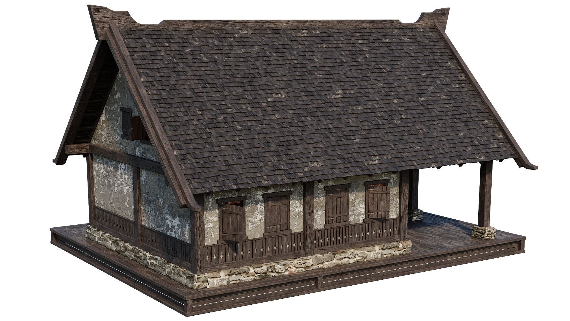 4 Old Medieval Houses Building Pack 4K Tex GameReady 93 to 96 Low-poly 3D model_41