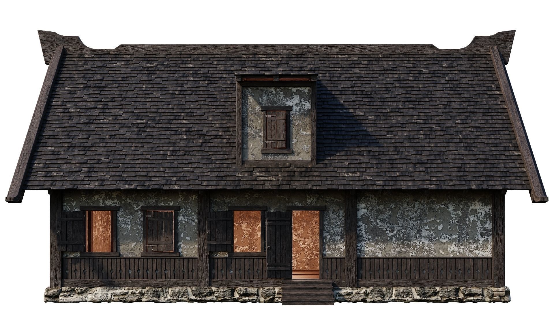 4 Old Medieval Houses Building Pack 4K Tex GameReady 93 to 96 Low-poly 3D model_15