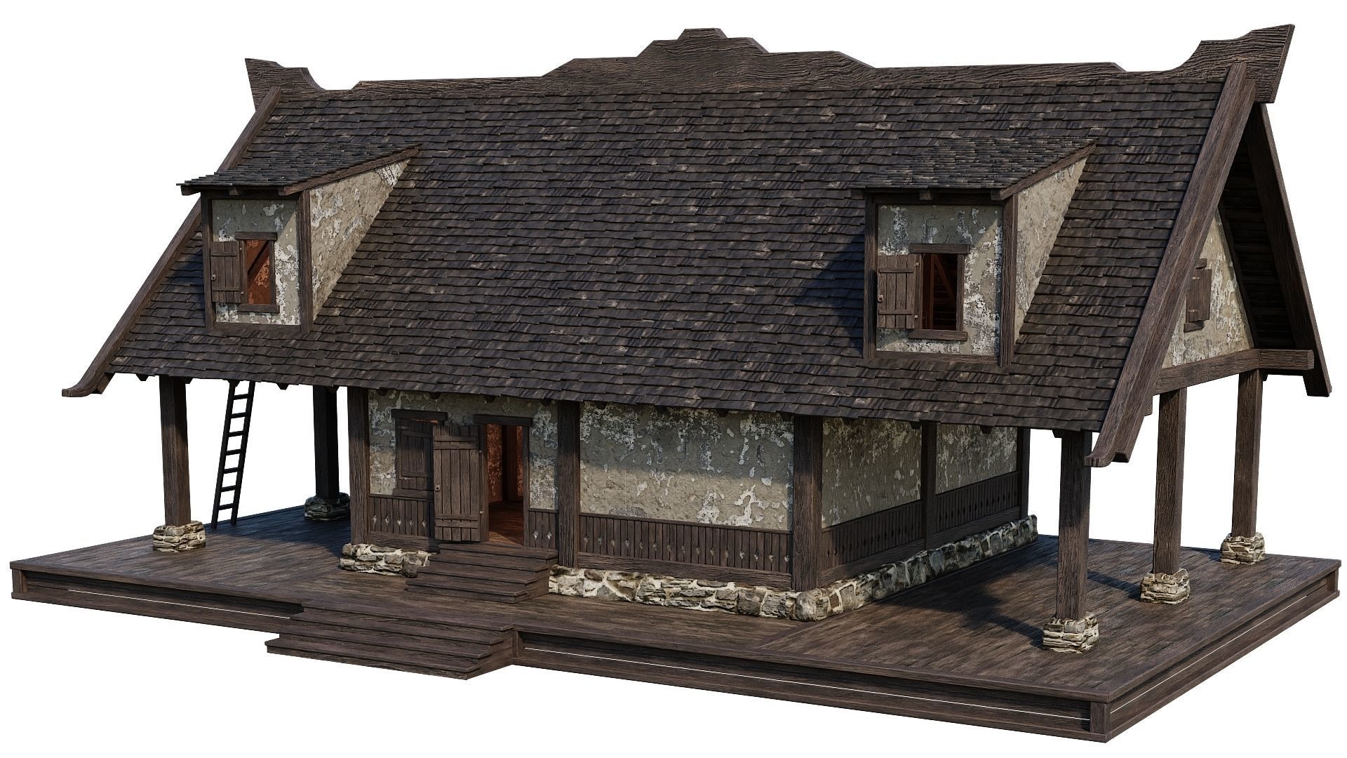 4 Old Medieval Houses Building Pack 4K Tex GameReady 93 to 96 Low-poly 3D model_51